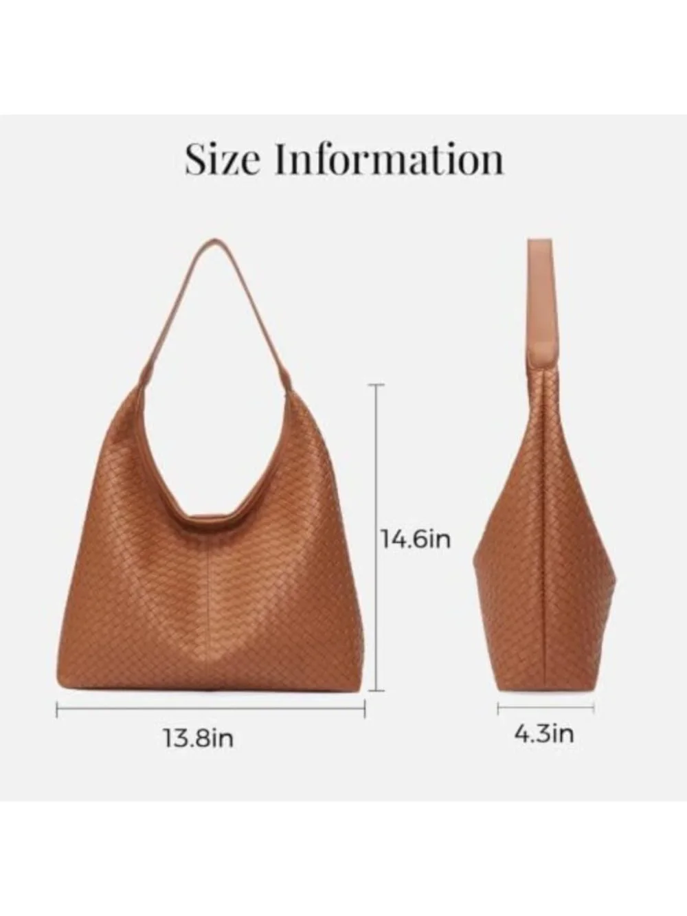 Large Slouchy Vegan Leather Hobo Tote Bag - Woven Textured Purse for Women